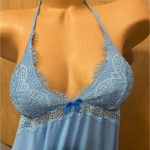 Victoria’s Secret chemise baby doll full dress slip cotton spandex SZ M blue
